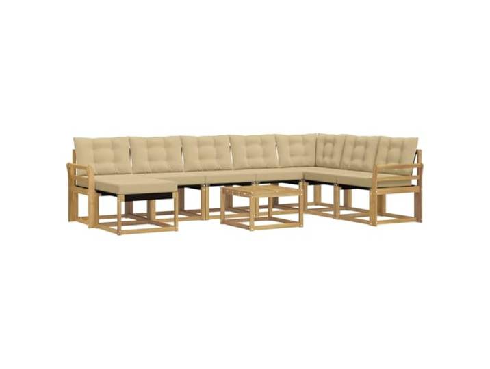 PUGYNBK Modulares Sofa für den Außenbereich, 9-teilig, Akazienholz, Beige Strapazierfähiges Textilene, Schaumstoffkissen, rekonfigurierbares Design, ideal für Garten, Terrasse, Pool