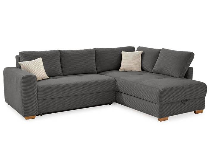 Ecksofa-Dauerschläfer Boxspring Federkerncouch Topper Stauraum Cord Dunkelgrau / 15211