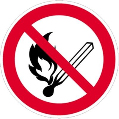 Aufkleber Feuer, offenes Licht und Rauchen verboten ISO 7010, Folie, Ø 400 mm