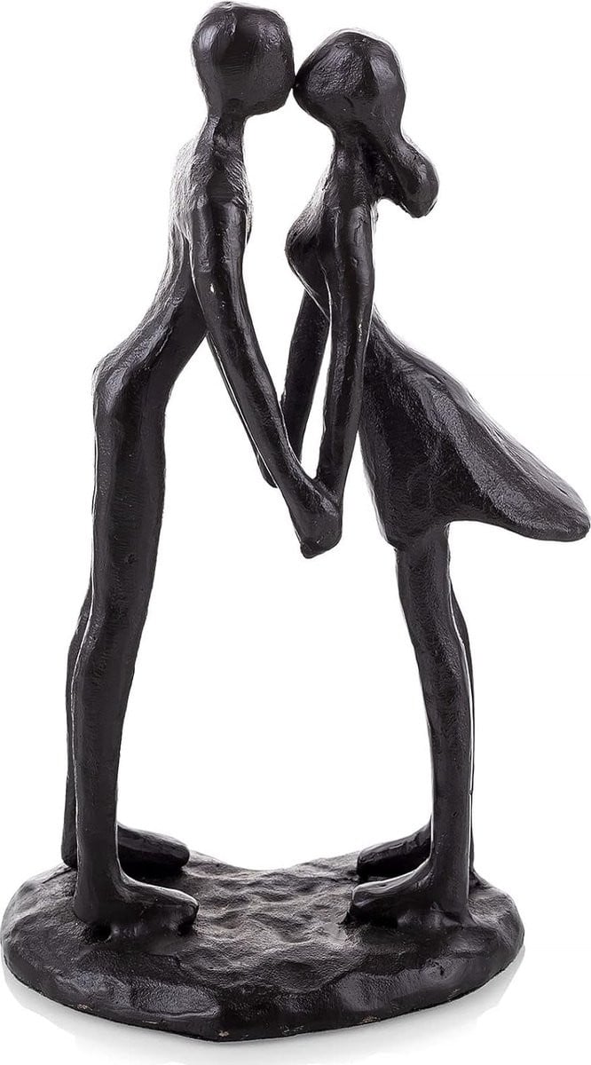 Modern Metalen Kussend Stel Standbeeld - Zwart Abstract Beeldhouwwerk voor Decoratie