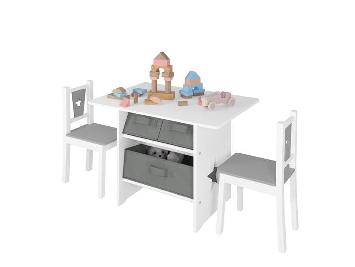 WOLTU Ensemble de meubles pour enfants, 1 table pour enfants, 2 chaises, table d'école maternelle avec espace de rangement, chaises préscolaires