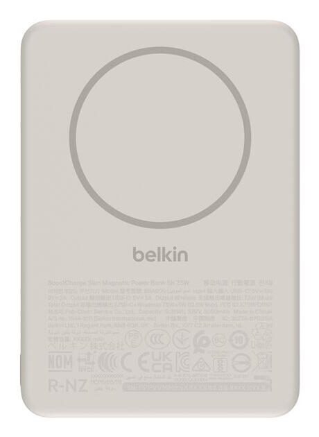 Belkin BoostCharge Slim, Magnetische Powerbank 5.000mAh, 7.5 W, mit Mag'cessory, sand BPD020hqSA