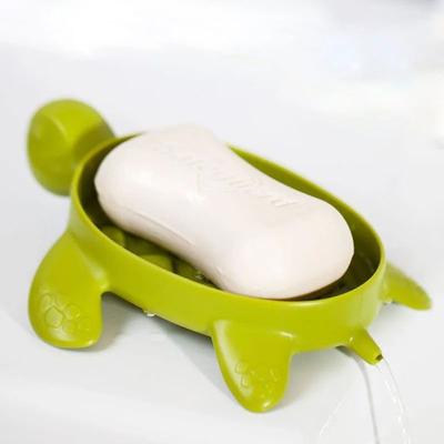 Inspired Living WhimsyDrain Cat & Turtle Self draining Soap Tray Cute Plastic Soap Box For Bathroom & Kitchen green