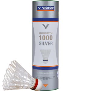 VICTOR Badminton-Bälle Nylon Shuttle 1000 Silver, Trainingsball, schnell, weiß, 6 Stück