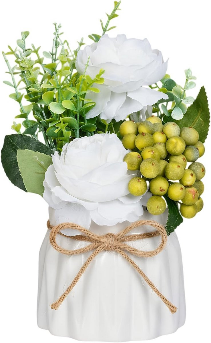 Zijde Rozen Boeket in Moderne Keramische Vaas - Onderhoudsvrije Decoratie