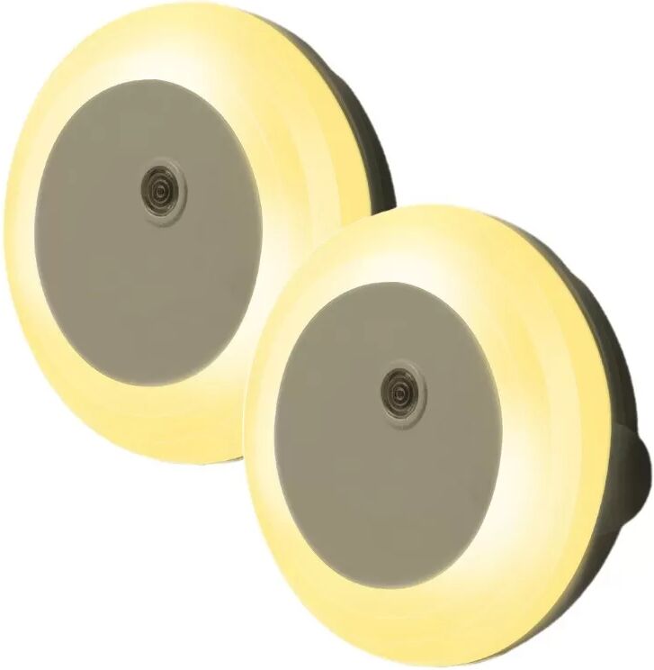 INF Steckbares Lichtsensor Nachtlicht 2er-Set, Warmweiß 0.3W, Stufenlos Drehdimmbar mit Lichtsensor für Flure und Schlafzimmer