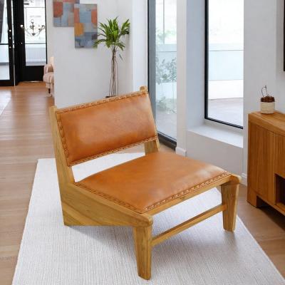 "23.6"" Genuine Leather Lounge Chair with High-Density Foam and Mid-Century Modern Design and No Assembly"