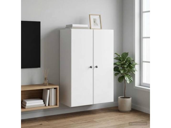 GPWERSDF Wandschrank Weiß 66 x 34,5 x 90 cm Holzwerkstoff mit Tür Wandmontage, 90°-Tür, Metallknöpfe, pflegeleichte Oberfläche, vielseitig einsetzbar