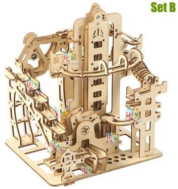 Uplifted Goods 3D Wooden Catapult Marble Run Puzzle For Teens And Adults set A With Box