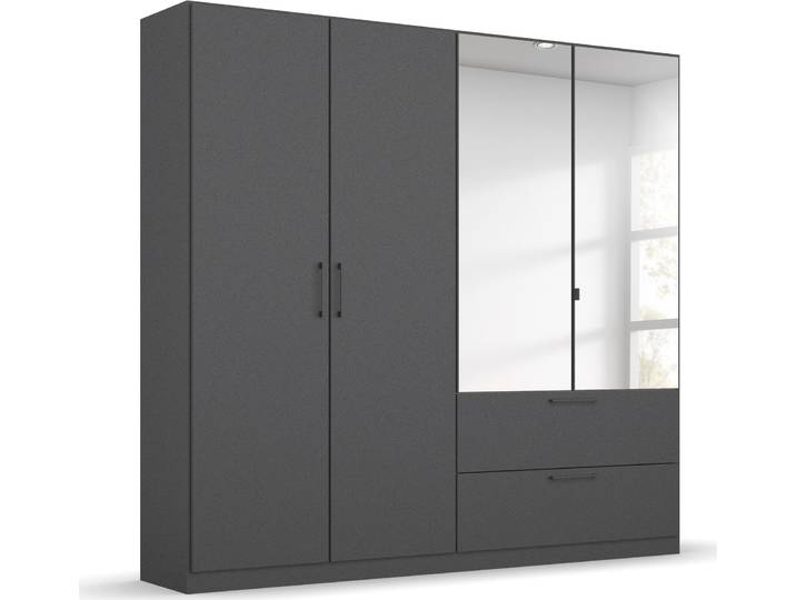 Drehtürenschrank, Holzwerkstoff, Grau Metallic, 181×210×54 cm, Mit Spiegeltüren & Schubladen, Modern, INOSIGN BY RAUCH