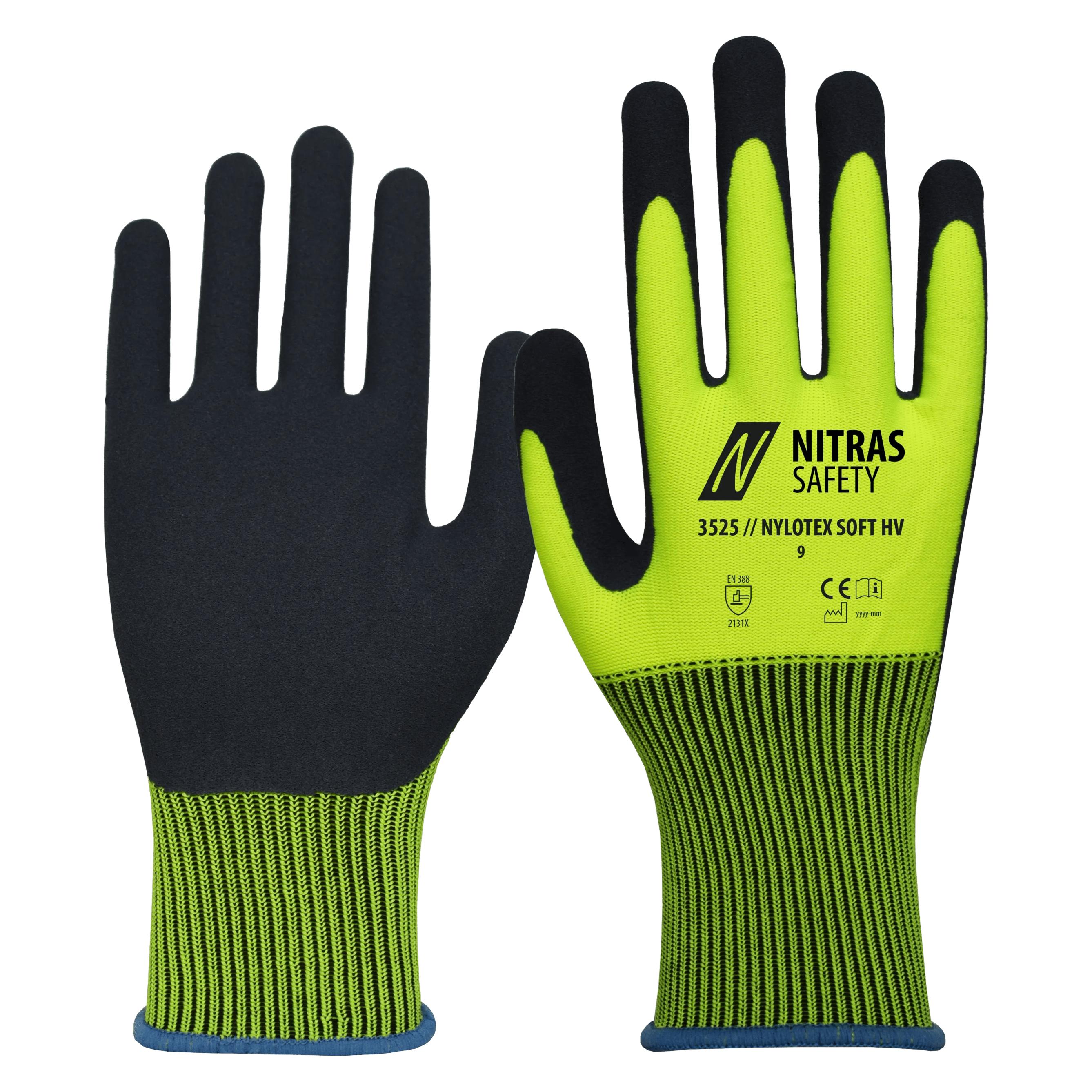 Nitras NYLOTEX SOFT HV, Nylonhandschuhe, neongelb, Latexschaum-Beschichtung, dunkelblau (Farbcode: 4 (7) (3525-7)