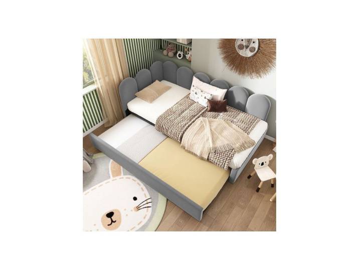 Lit rembourré lit de jour 90x200cm lit de jour canapé lit avec lit extrait 90x190cm et grille d'ardoise velours gris sans matelas