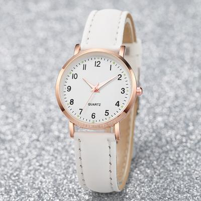 Inspire Daily Merch Ladies Fashion Watches Arabic Dial Leather Band Quartz Watch Girls Casual Gift Clock white