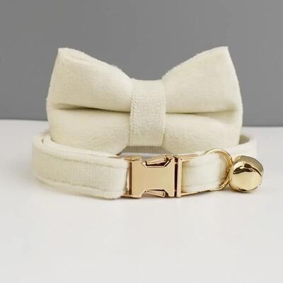 Inspired Finds ElegantPaws Personalized Bowknot Cat Collar With Free Custom Engraving antique Ivory s