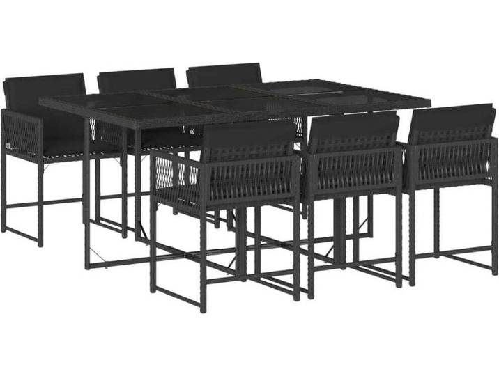vidaXL Ensemble de jardin 7 pièces avec coussins Noir Poly Rattan
