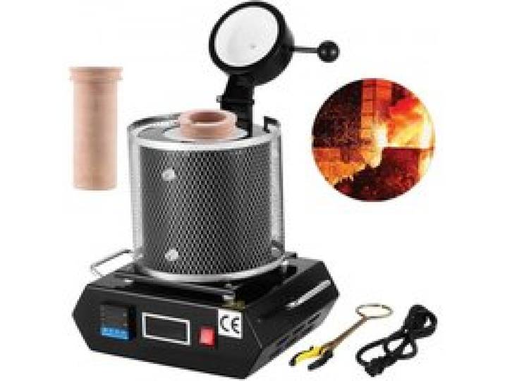 VEVOR Goldschmelzofen 1350 W 1150 ℃ Max. Temperatur, digitaler elektrischer Schmelzofen 3 kg Keramiktiegel zum Gießen & Raffinieren von Edelmetallen, zur Verarbeitung von Gold Silber Aluminium