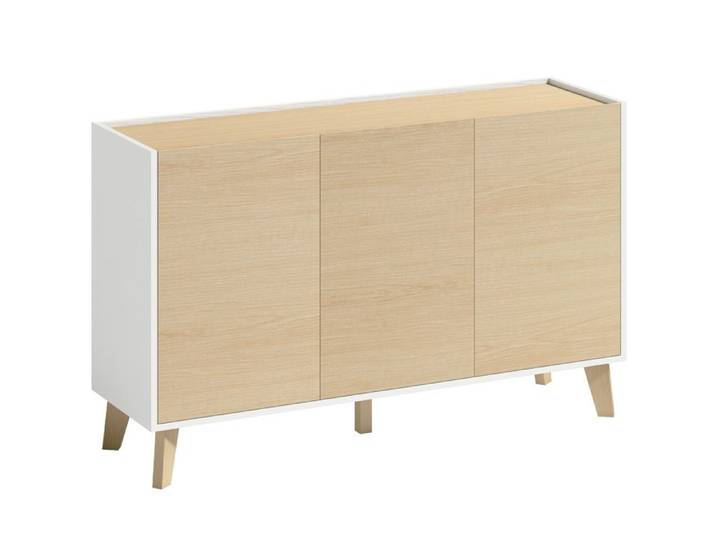 ROVRYN Buffet de cuisine 120 cm 3 portes et 6 rangements blanc et décor bois naturel