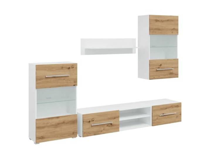 vidaXL 5-TLG. Wohnwand mit LED-Beleuchtung Artisan-Eiche Holzwerkstoff