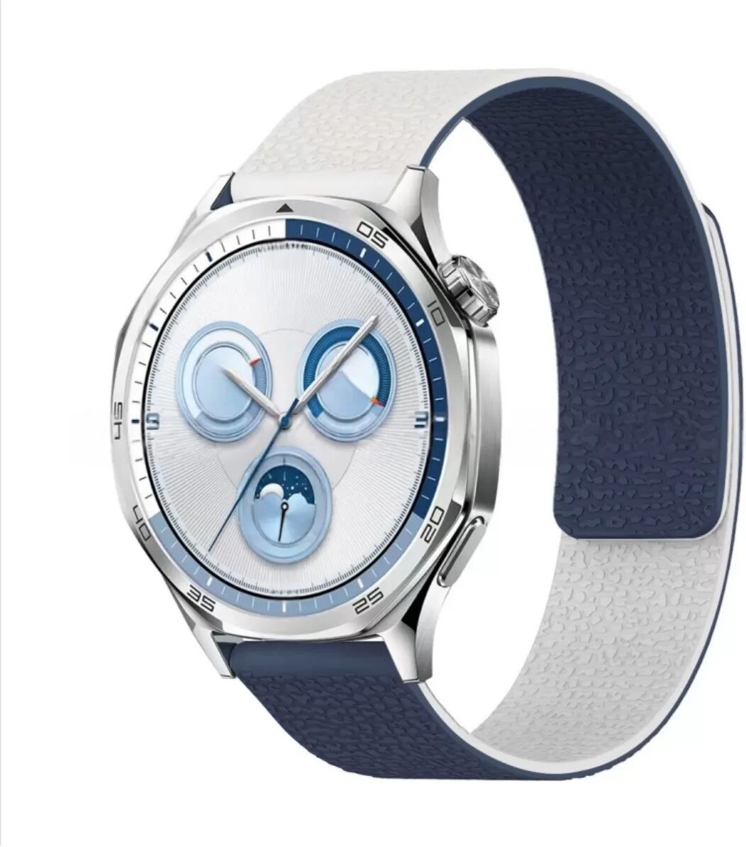INF Litchi-Struktur Magnetisches Silikon-Uhrenarmband kompatibel mit Huawei GT6 - Weiches hautfreundliches Band mit schnellem Weiß+Blau 22 mm