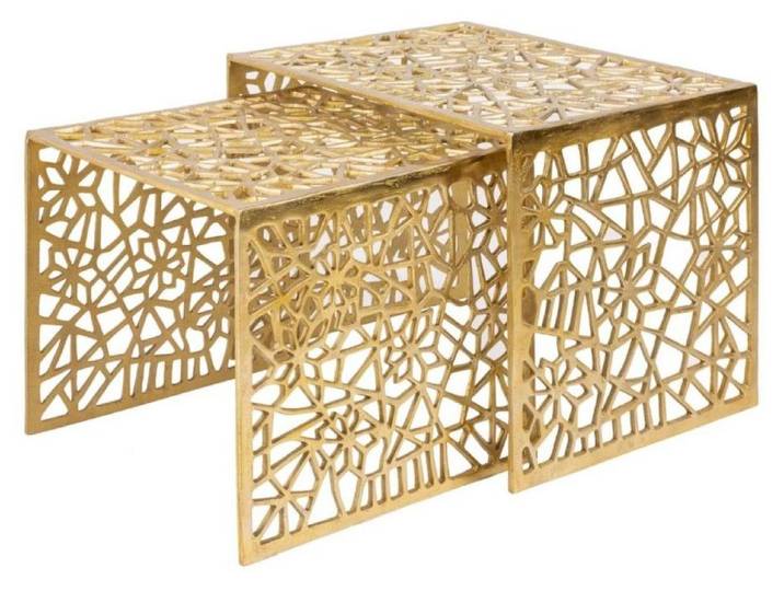 Tables basses gigognes METRIX dorées – Tables basses design en aluminium à motifs géométriques