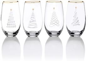 Mikasa Celebrations Set of 4 Assorted Christmas Tree Stemless Wine Glasses