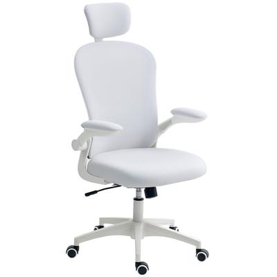 Vinsetto Netz-Bürostuhl mit hoher Rückenlehne, verstellbarer Kopfstütze und 4D-Lendenwirbelstütze – 62 x 64 x 120 cm – Weiß