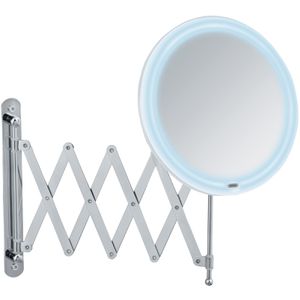 Wenko Kosmetikspiegel Barona, mit Beleuchtung, silber, 5-fach Vergrößerung, zur Wandmontage, Ø Spiegel 16,5 cm