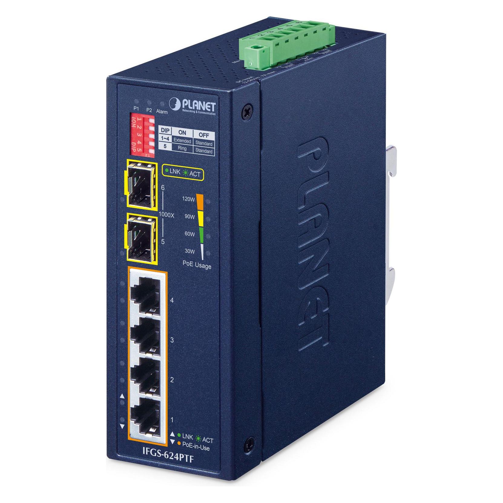 Planet Industrial 4-Port 100TX+2-Port 100TX SFP IFGS-624PTF (4 Ports) (IFGS-624PTF)