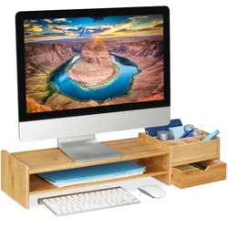 Relaxdays Monitorständer, Monitor Erhöhung, Braun