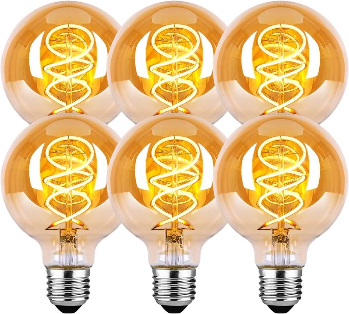 Set van 6 LED Vintage Gloeilampen E27 G80 - Amber - 4W - 2700K Warm Wit - Dimbare Edison Lampen