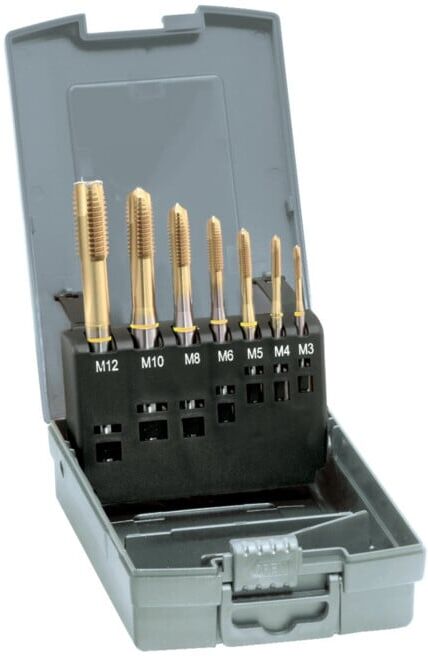 GÜHRING Jeu de tarauds machine DIN371/376 HSSE TiN Forme B M3-12 + foret de centrage (9010690120000)