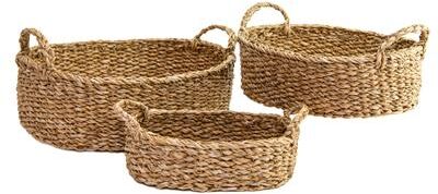 IH Casa Decor 3Pc Oval Seagrass Basket With Braided Handle Natural