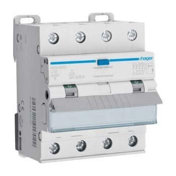 Hager ADX482D FI-stroomonderbreker, 4-polig, 32A, 0,03 A, 400 V en Hager FI-LS, 4-polig, 10kA, C-karakteristiek, 32A, 30mA, Type A