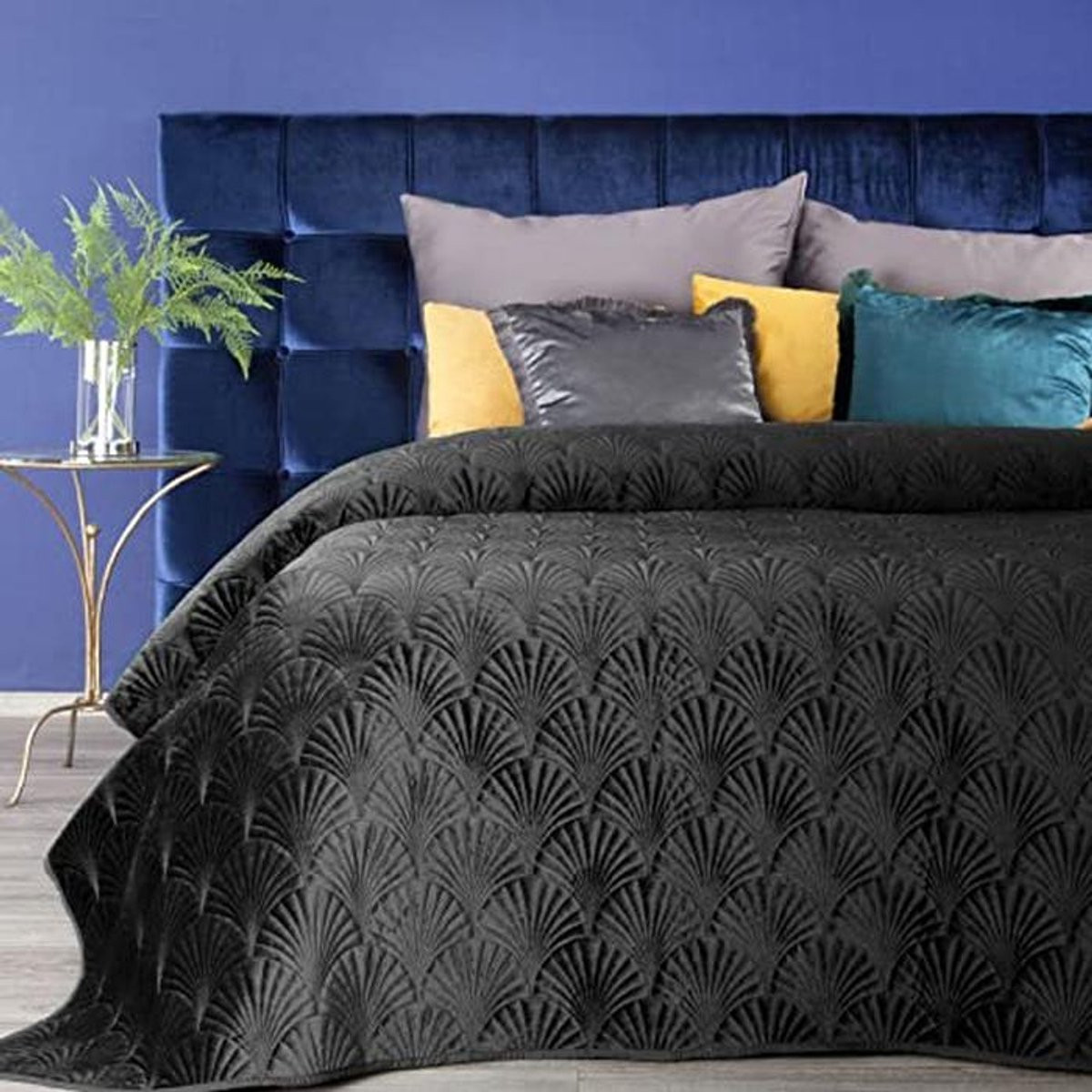 Dubbelzijdige Velours Sprei Zwart - Doorgestikt Quilt