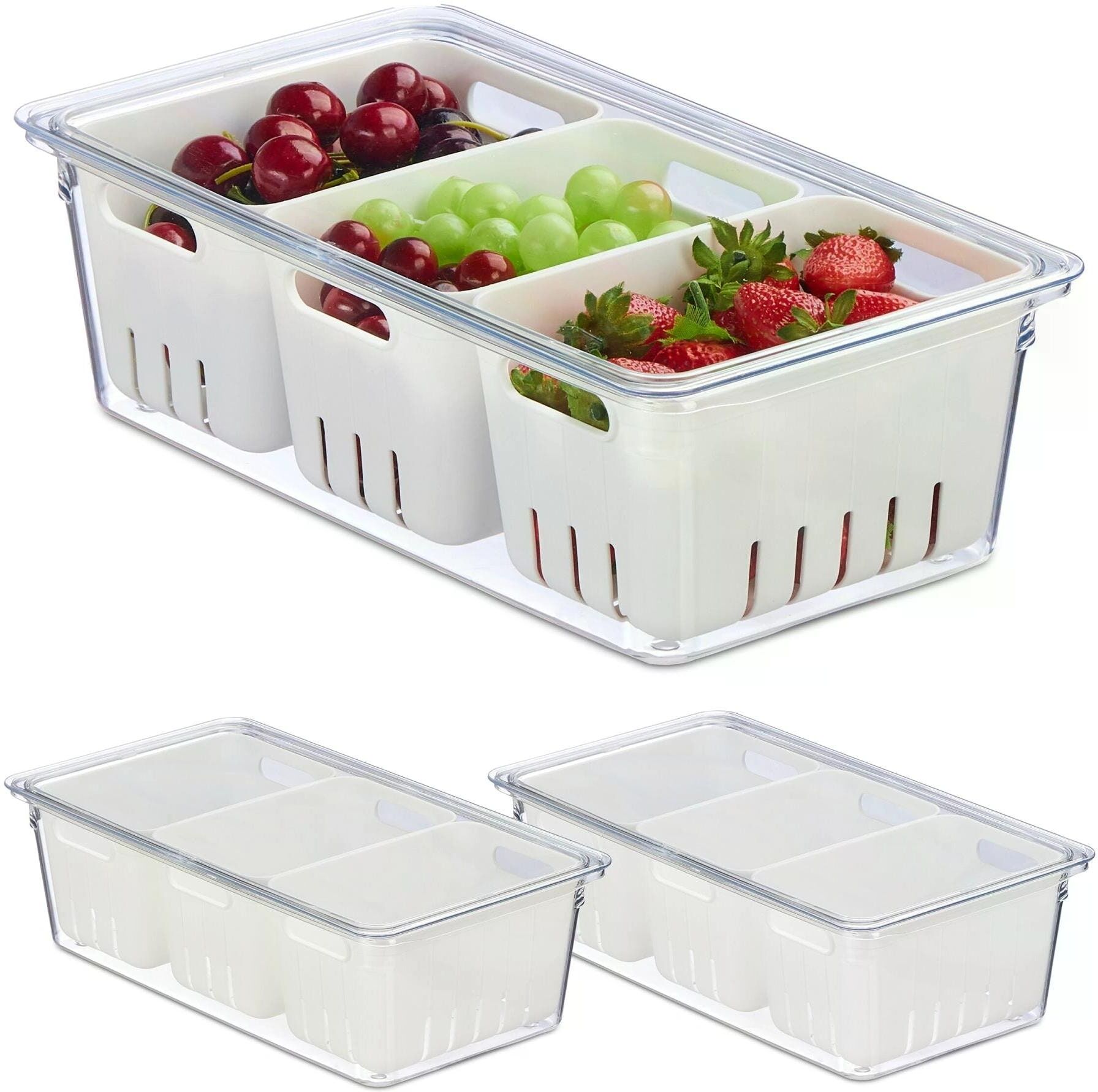 Organizer RELAXDAYS "600 g, 3 Stück, Transparent/Weiss", weiss (transparent, weiß), B:32cm H:10cm T:17,5cm, Kunststoff, Aufbewahrungsboxen, Organizer transparent, weiß Einheitsgröße