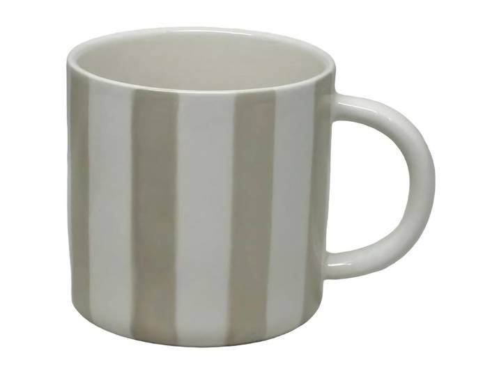 Tee- und Kaffee-Mug Stripes taupe / weiss Keramik H 9 cm 300 ml