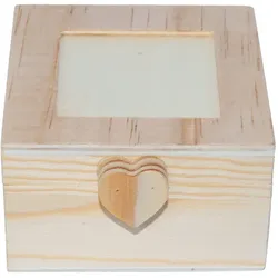 Holz Aufbewahrungsbox mit Herz - Naturdesign für Schlüssel & Geschenke - 7,5x8x4,5 cm - Zum Bemalen & Dekorieren - Piniensperrholz