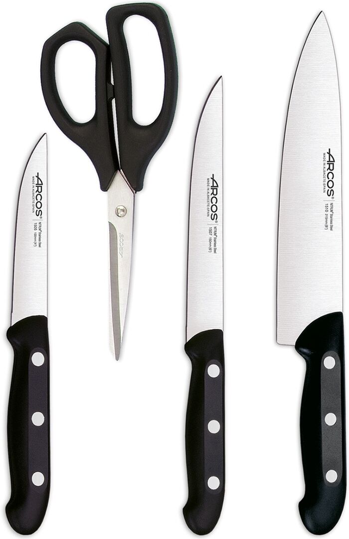 Arcos Set de 3 cuchillos + tijeras Maître . Negro