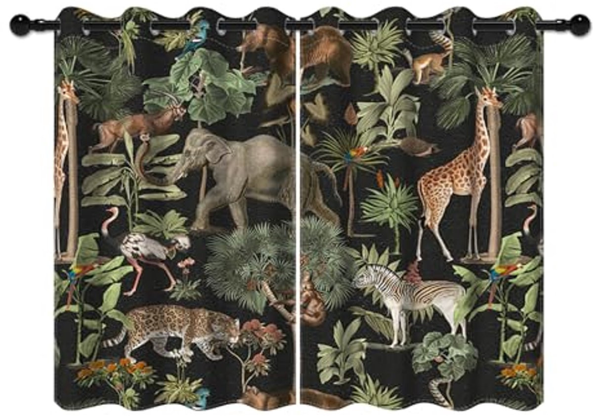Verduisterende Gordijnen Jungle met Dierenprint voor Woonkamer en Slaapkamer – 2 Panelen Set