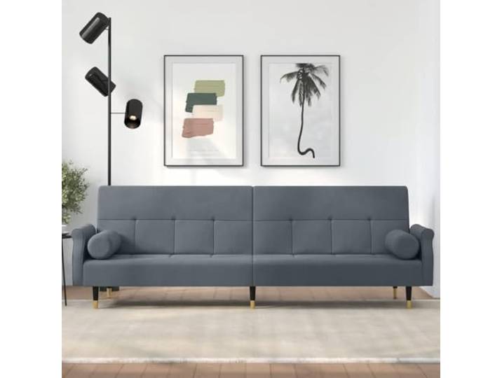 HEFZGDB Schlafsofa mit Kissen Dunkelgrau Samt – Verstellbare Rückenlehne für Gästebett, Robuster Sperrholzrahmen und Metallfüße, Bequemes Sitzmöbel mit Samtbezug und Stabiler Aufbau