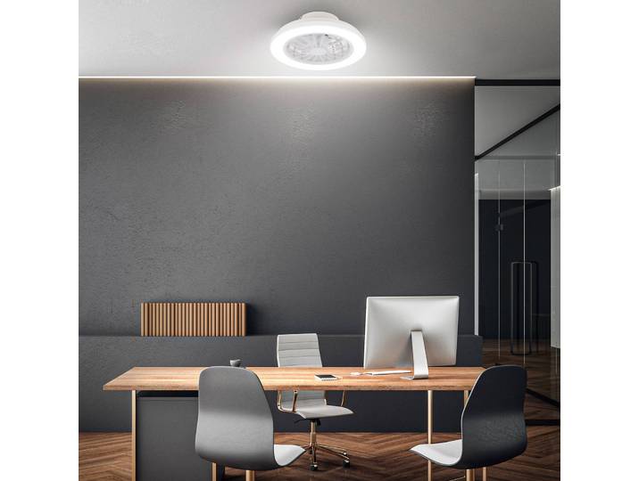 Briloner LED-Deckenventilator Pafo, weiß, Kunststoff, CCT, Remote dimmbar, weiß / opal, für Schlafzimmer, Kunststoff
