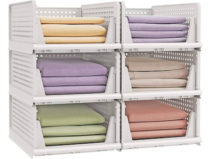 Schrankorganizer 6 ausziehbare Körbe stapelbar Weiss