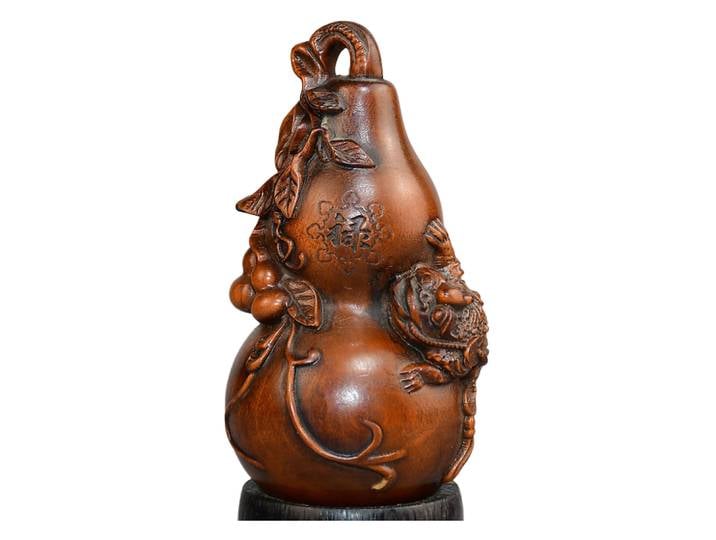 Sculpture en bois chinois argent crapaud sculpté gourde charme prospérité Fortune bénédiction longévité succès récolte harmonie déco bureau