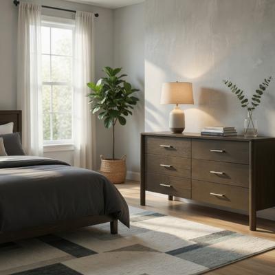 Benjara Cid Caro Wide Dresser, 6 Drawers, Wenge Brown Rubberwood
