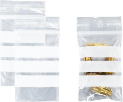 Druckverschlussbeutel, Polyethylen, 40 × 60 mm, 50 µm, 50% Regeneratanteil, 3 Beschriftungsfelder, transparent, 1000 Stk.