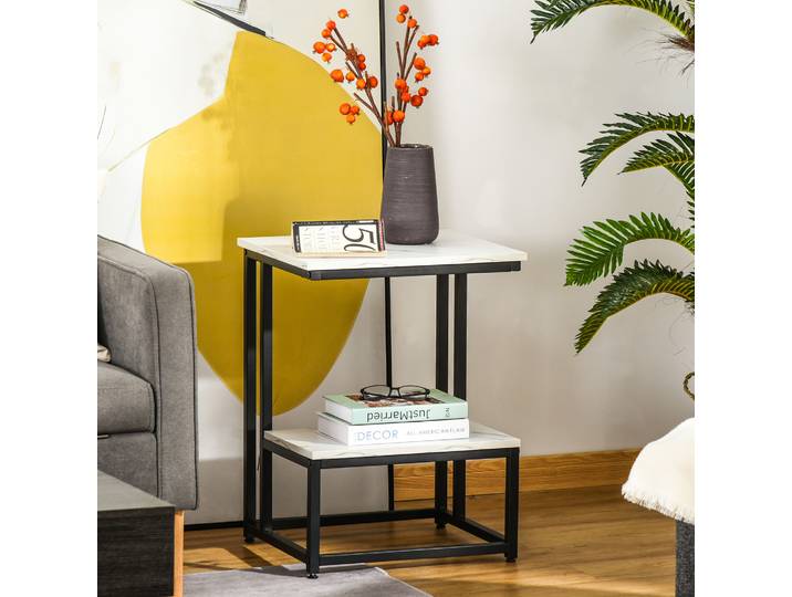 HOMCOM Table Basse Moderne Salon Marbre Blanc Acier Noir