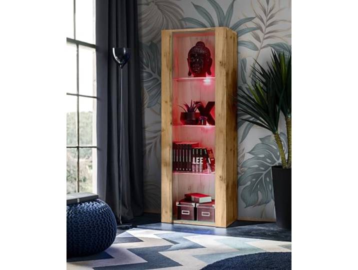 Komodee Vitrine Tivoli A2 Wotan/Wotan 55x159x35 cm Vitrine Tivoli, Wotan/Wotan, Breite 55cm x Höhe 159cm x Tiefe 35cm, LED RGB, 3 Regalböden, Glassvitrine für Wohnzimmer