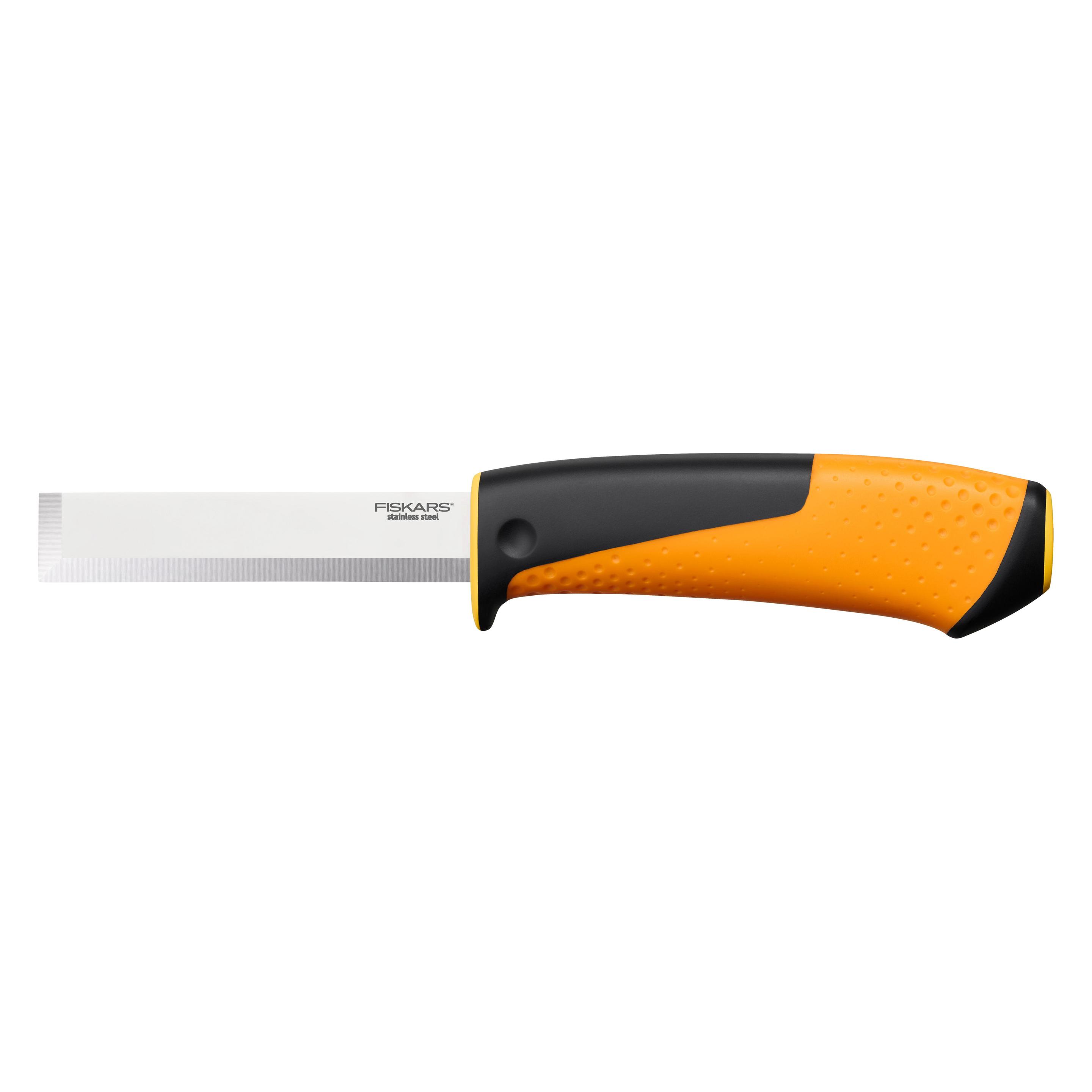 Fiskars Zimmermannsmesser inklusive Holster mit integriertem Messerschärfer, Gesamtlänge: 22,4 cm, S (9.60 cm) (FS1023621)