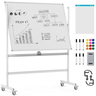 Costway 48 x 36 Inches Rolling Double-Sided Whiteboard with Magnetic Surface-White