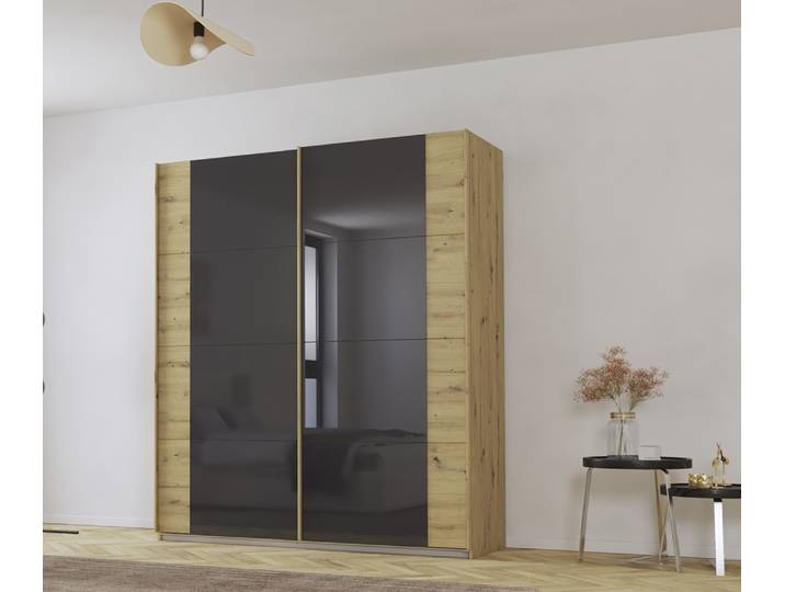 Schwebetürenschrank Artemis , mit Glastüren , Eiche Artisan / basalt grau , verschiedene Größe
